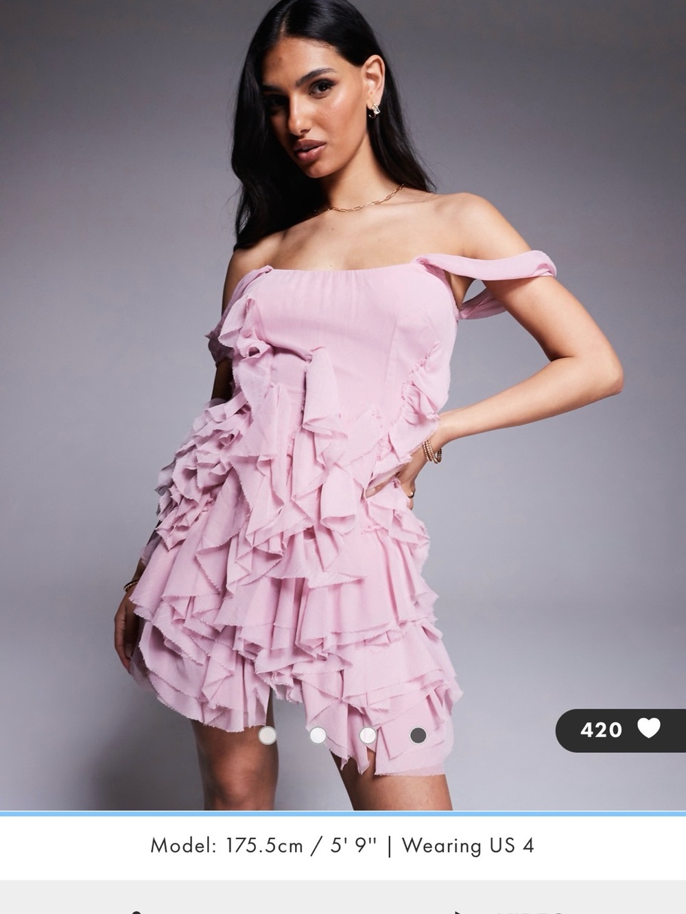 ASOS Pink Off-Shoulder Ruffle Mini Dress - Picture 3 of 6